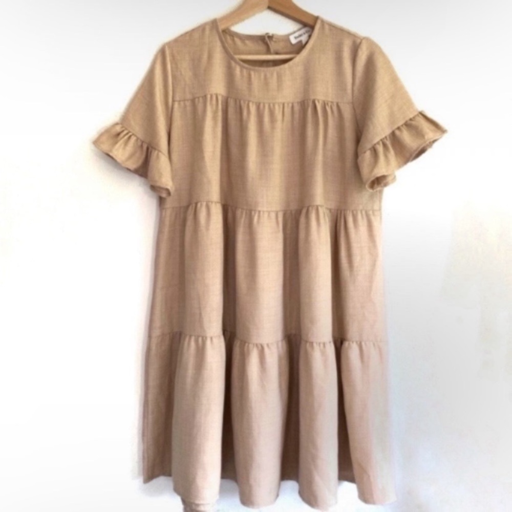 Stylish Beige Ruffle Mini Dress